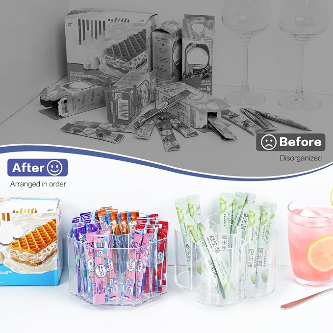 Drink Packet Organizer, 360 Degrees Rotating Acrylic Lazy Susan Organizer for Powdered Drink Mix Powder Packet, Water Flavor Packet Holder for Kitchen Pantry Storage, 5-Section - Image 6