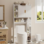 knoworld Fluted Over The Toilet Storage Cabinet, Above Toilet Bathroom Organizer with Toilet Paper Holder, Modern Behind Toilet Cabinet, Space Saver for Restroom, Bathroom, Laundry, White - Image 8