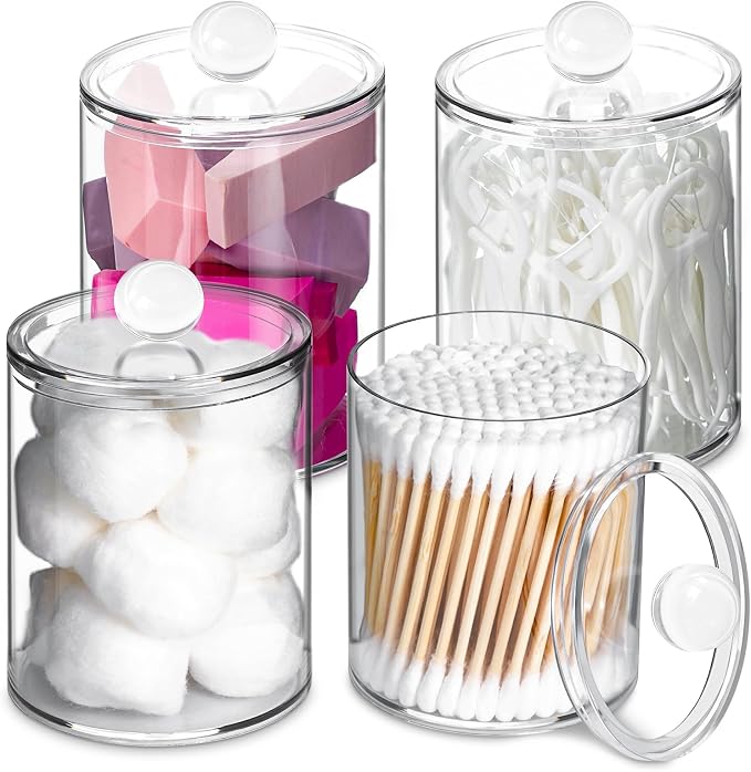 4 Pcs Acrylic Qtip Holder, Cotton Ball Holder Jars with Lids, Clear by XIPENGKEJI