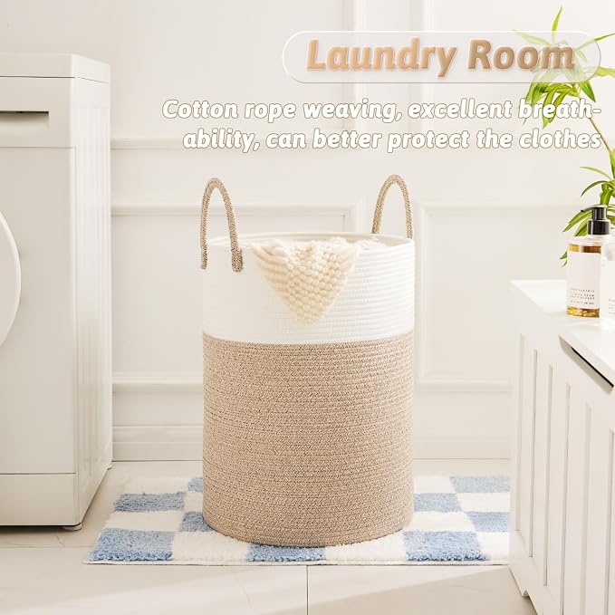 Artfeel Laundry Basket,Woven Cotton Rope Laundry Hamper,60L for Decor Storage of Dirty Clothes,Toys and Blankets in Bathroom,Baby Room and Living Room - Image 2