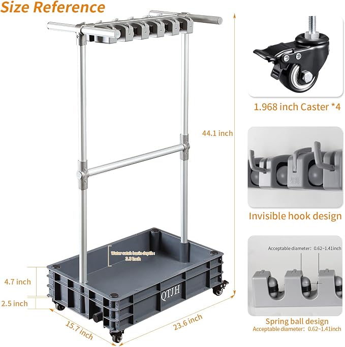 Broom mop holder cleaning supplies organizer janitorial carts on wheels housekeeping station storage tools for garage, garden, closet, cabinet. - Image 7