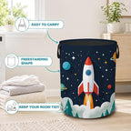 Rocket Outer Space Collapsible Laundry Hamper,Planet Stars Waterproof Oxford Cloth Clothes Basket with Handles for Bathroom Bedroom Nursery Dorm Room,16" x 20" - Image 3