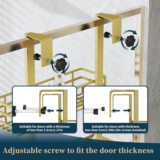 Consumest Over The Door Shower Caddy - 5 Tier Adjustable Shower Organizer Hanging with 2 Toothbrush Holders & 4 Hooks, Rustproof Organizer Shelf, Storage Rack for Bathroom, Gold - Image 6