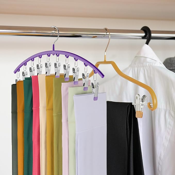 Volnamal Legging Organizer for Closet,4 Pack Metal Yoga Pants Hanger-Purple | Clothes Hanger w/10 Clips Hold 40 Leggings,Space Saving Hanging Closet Organizer College Dorm Essentials Apartment Essential - Image 6