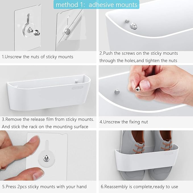 6Pack Wall Shoe Rack, Adhesive or Screw Mount for RV, White - Image 4