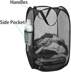 Larpur Popup Mesh Laundry Basket, Collapsible and Portable Clothes Washing Laundry Hamper with Reinforced Carry Handle (Black 2pcs) - Image 3