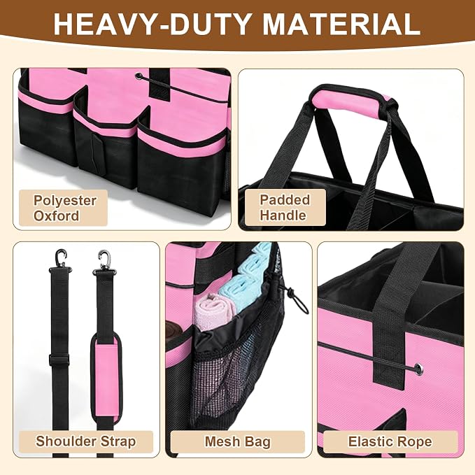 ALSLEA Large Cleaning Caddy Bag - 15" x 10.5" x 9" Heavy-Duty Organizer Tote for Housekeepers, Janitors & Home Cleaning Supplies with Adjustable Shoulder Strap & Multiple Pockets (Pink) - Image 7