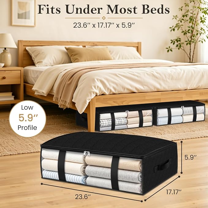 StorageRight Under Bed Storage Bags, 8 Pack, 40L, Black | Breathable Non-Woven Fabric with a Clear Window and Zippered Top for Clothes, Comforters, Blankets and Seasonal Storage - Image 2