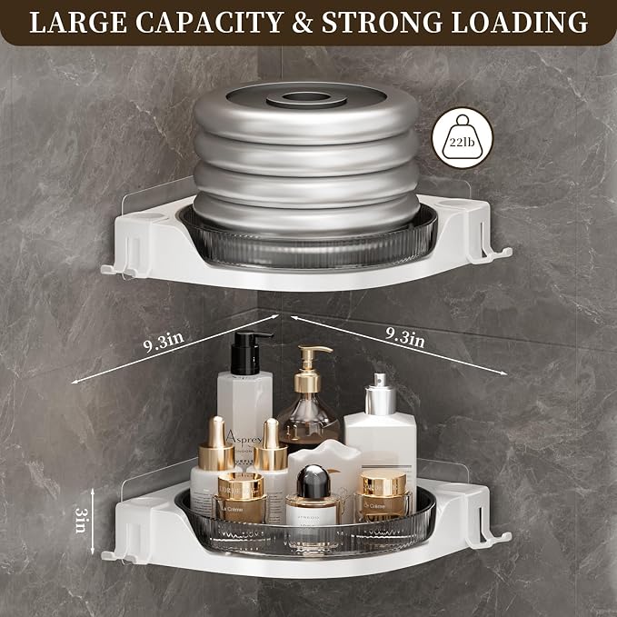 akinbas Corner Shower 2 Tier Caddy Lazy Susan Organizer 360 Rotating Corner Shelf Wall Mounted with No Drilling Shelves for Bathroom Dorm and Kitchen (Black) - Image 3