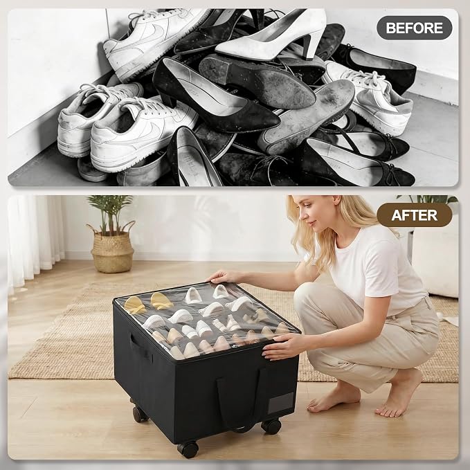 2 Pack Large Shoe Organizer for Closet, 32 Pairs Shoe Storage Box Black - Image 7