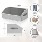 Homsorout Closet Organizers Bins 6 Packs - Large Closet Shelf Organizer with Handles, Fabric Trapezoid Storage Bins, Collapsible Storage Cubes for Clothes, Towels, Light Gray - Image 8