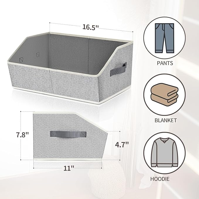 Homsorout Closet Organizers Bins 18 Packs - Large Closet Shelf Organizer with Handles, Fabric Trapezoid Storage Bins, Collapsible Storage Cubes for Clothes, Towels, Light Gray - Image 8