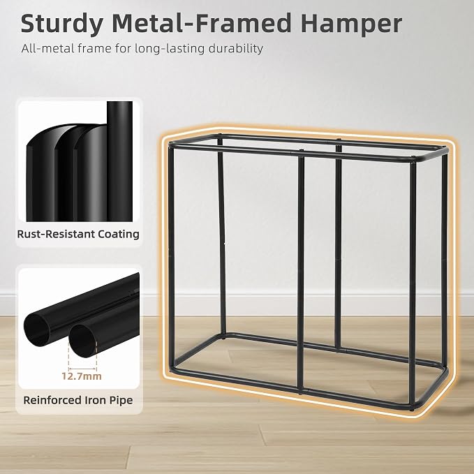 STORAGE MANIAC Triple Laundry Hamper with Lid, Metal Frame Laundry Baskets - Image 5