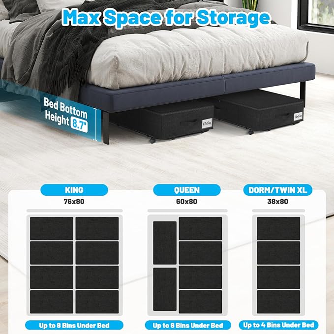 Large Sturdy Under Bed Storage with Wheels, 2 Pack 50L Rolling Underbed Storage Bins, Under Bed Containers Drawer with Metal Bottom Support, Bedroom Organizer with Lids for Clothes, Shoes, Blankets - Image 5