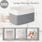 Goodpick 105L Extra Large Woven Blanket Basket Cotton Rope Storage Baskets for Organizing, Rectangle Baby Laundry Basket for Living Room Home Decor, 25"x16"x16", White & Gray - Image 3