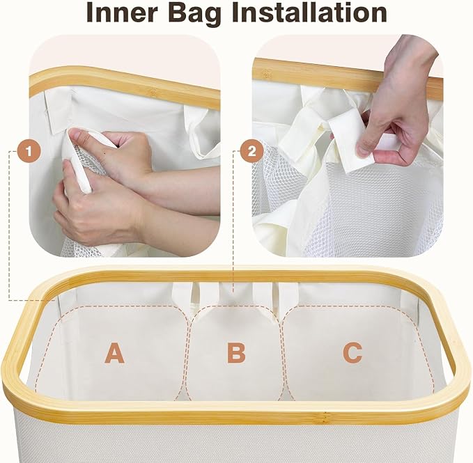 Hampers for Laundry Basket with Lid, 160L Large Laundry Hamper 3 Section - Image 3