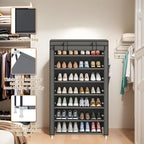 Laiensia 7-Tier Vertical Shoe Rack Organizer, Space Saving Shoe Storage Organizer, Non-Woven Cover Shoe Shelf Holds 28-35 Pairs for Bedroom, Hallway, Closet Entryway, Grey - Image 6