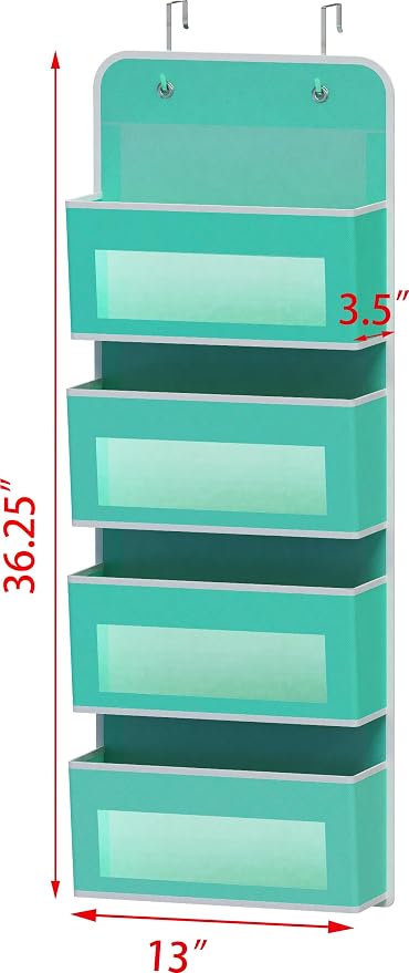 Simple Houseware 4 Clear Pocket Over Door Hanging Organizer, Turquoise - Image 2