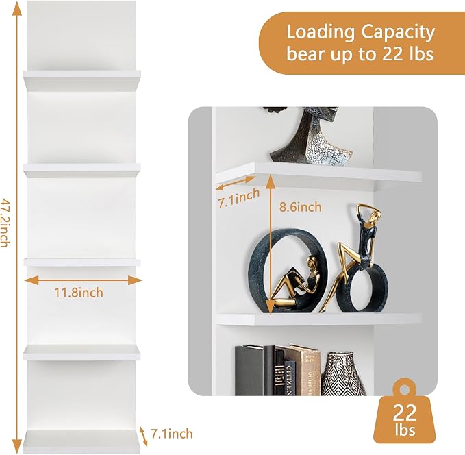 Homaterial 5 Tier Wall Shelf, Wall Mounted Shelves Unit for Living Room Bedroom, Floating Shelves Decor Organizer Tall(White), White - Image 3
