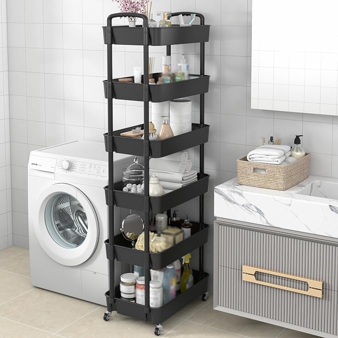 Sywhitta 6-Tier Plastic Rolling Utility Cart with Wheels for Storage,Black - Image 7