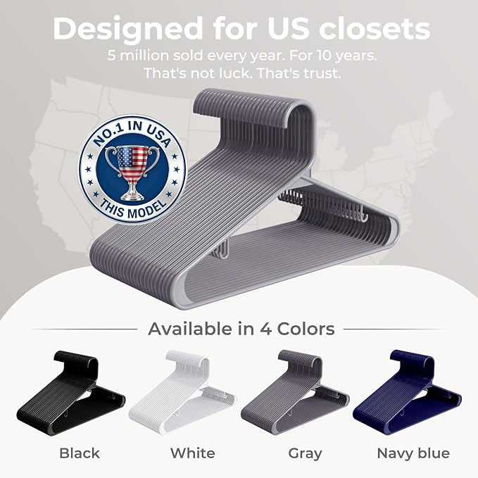 HOUSE DAY Grey Plastic Hangers 60 Pack, Slim Space-Saving Clothes Hangers - Image 9
