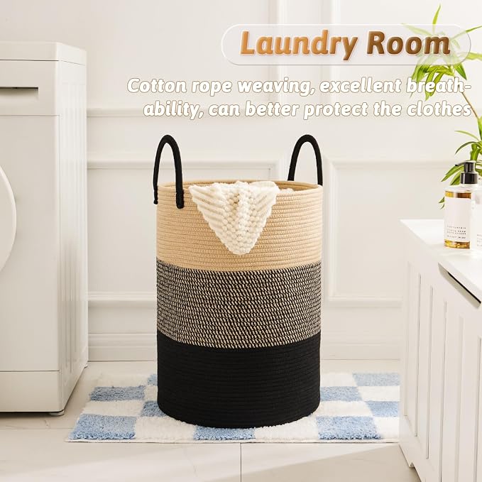 Artfeel Laundry Basket,Woven Cotton Rope Laundry Hamper,100L for Decorative Storage of Dirty Clothes,Toys and Blankets in Bathroom,Bedroom and Living Room - Image 2