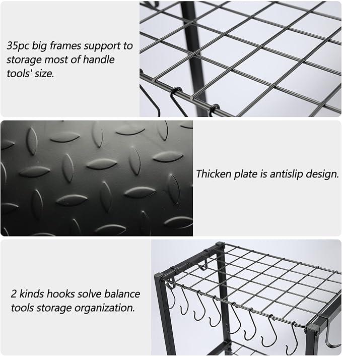 YueTong Garden Tool Organizer Heavy Duty,Yard Tool Tower Rack,Garage Storage Organization for Long Handle Tools,Rake,Brooms,Extra Hooks for Small Shovel,Shear.All Metal,Free Standing. - Image 6