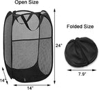 2 Pack Pop Up Laundry Hampers, Collapsible Mesh Laundry Basket Black - Image 2