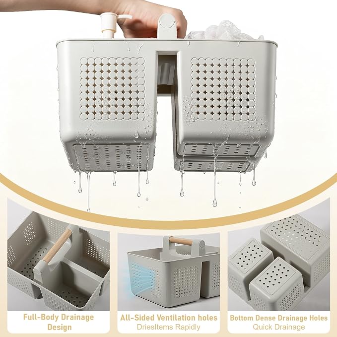 Portable Shower Caddy Basket Plastic Caddy Organizer with Handle Grey - Image 2