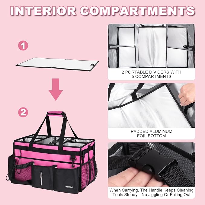Extra-Large Cleaning Caddy With Detachable Divider And Support Board, Large Cleaning Supply Caddy With Adjustable Shoulder Strap & Waist Belt For Cleaners,Housekeepers - Image 5
