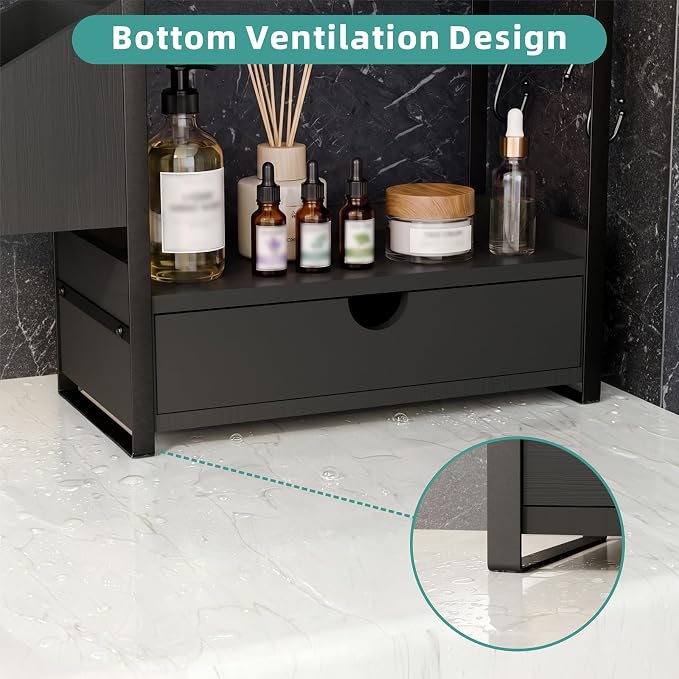 Kottwca 2-Tier Bathroom Counter Organizer with Drawer, Wooden Vanity Shelf - Image 6