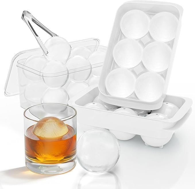 Large Ice Cube Tray for Freezer - 2 Pack Stackable Round Ice Cube Molds Set, Easy to Fill & Release with Storage Bin and Tongs for Kitchen, Party, Cocktail & Coffee, Gifts for Whiskey Lover (1.93In) by Unknown