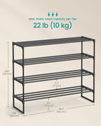 SONGMICS Shoe Rack, 4-Tier Shoe Organizer, Metal Storage Shelf | for Entryway, Upright or Upside Down, for 20-25 Pairs, Stackable, 11.8 x 36.2 x 29.1 Inches, Black ULSA14BK - Image 3