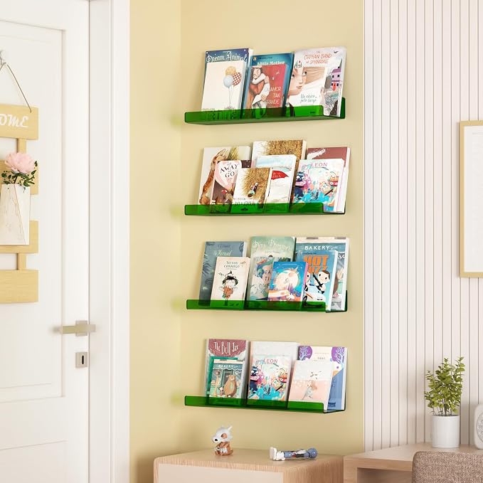 upsimples 4 Pcs 15" Acrylic Shelves for Wall Decor and Display, Green - Image 4