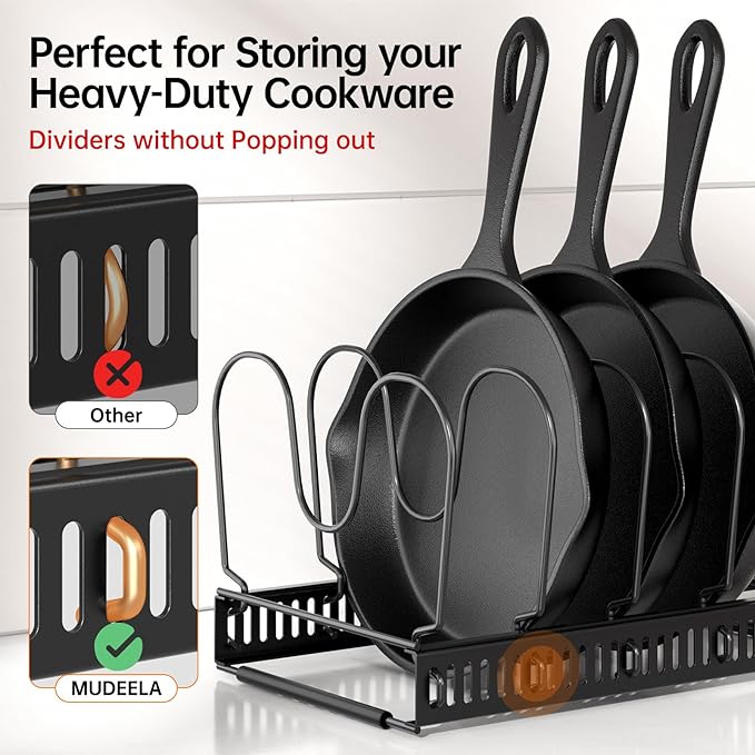MUDEELA Expandable Pot Pan Lid Organizers inside Cabinet, 12 Divider-Black - Image 3