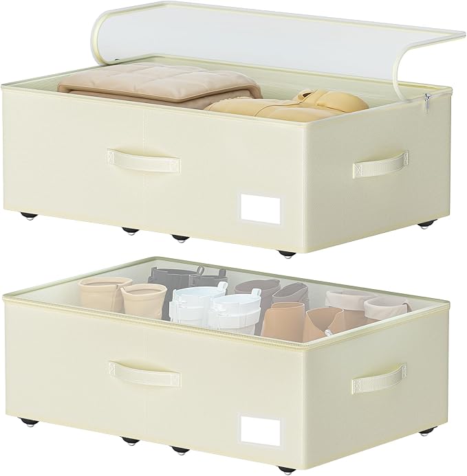 EE-RoomWorld Under Bed Storage with Wheels, No Assemble Required 10 inches height Under Bed Storage bins,Large capacity Rolling Underbed Shoe Storage containers，dorm underbed storage drawers by EASIERLIFEENJOYWORLDBEAUTY