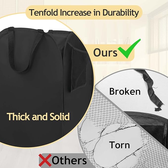 House Again Upgraded Polyester Pop-up Laundry Hamper, 70L (18.5 Gal) Laundry Basket with Durable Handles, Solid Bottom, High Carbon Steel Frame and Side Pocket, Easy to Open and Fold Flat for Storage - Image 4