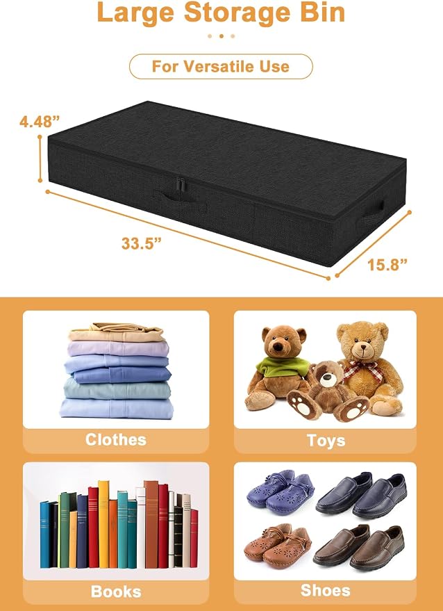 punemi 4.5 in Tall Low Profile Under Bed Storage Containers, 2 Pack, Black - Image 4