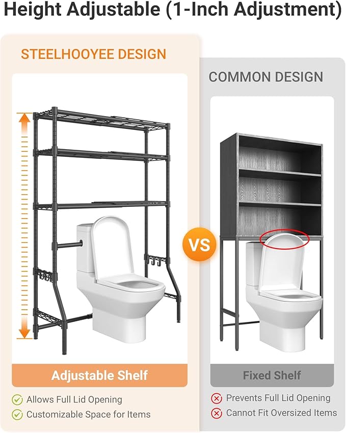 Over The Toilet Storage Rack with Expandable 3-Tier Adjustable Height & Width (22"-38") Bathroom Organizer Shelves Space Saver Above Toilet Over Washer and Dryer Shelf for Laundry Room - Image 6