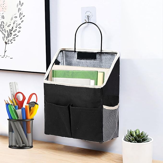 2pcs Wall Hanging Storage Bag,Wall Hanging Organizer Bags with Pockets, Wall Organizer Storage for Dormitory Bathroom Bedroom Kitchen(Black) - Image 3