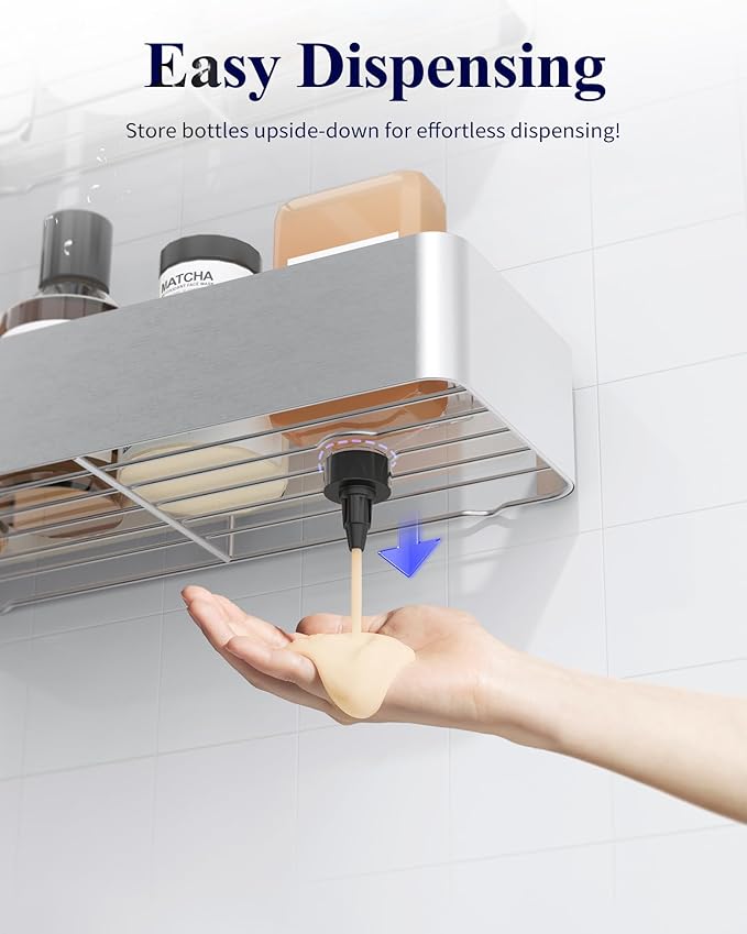 Kitsure Shower Caddy Adhesive, Stylish Shower Organizer, Large, Silver Grey - Image 6