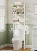 Quikraen 4 Tier Over The Toilet Storage Shelf with 3 Adjustable Shelves, Space Saver Bathroom Organizer with 4 Hooks, Freestanding Above Toilet Rack for Restroom Laundry (White) by Quikraen