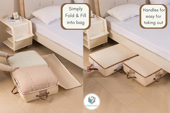 Chaos Cleared Canvas Storage Bags Designer Organizer for Underbed 2 Pack – Seasonal Storage for Sweaters, Blankets, Linens & Garments – Foldable Design with Zip & Window, Moth-Proof Space Saver - Image 3