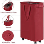 efluky Slim Laundry Hamper with Wheels, Rolling Laundry Basket for Clothes, Small Laundry Basket for Bedroom, Dorm and Laundry Room, 60L (12.7 Gallons) Red - Image 3