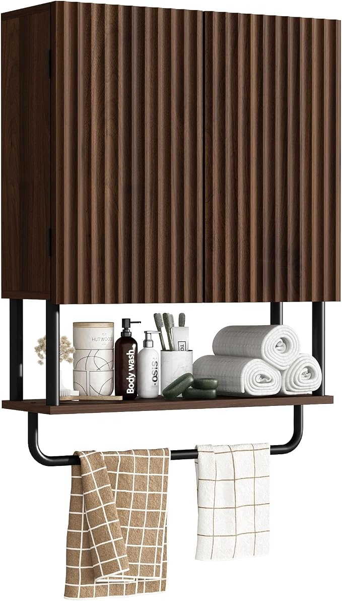 RUSTOWN Fluted Bathroom Wall Cabinet with 2 Doors, 3-Tier Medicine Cabinet by RUSTOWN