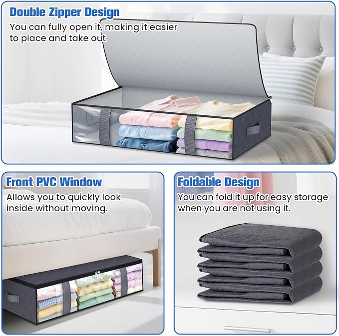 TasticTotes 8 Pack Under Bed Storage Containers, 60L Blanket Storage Bags - Image 4