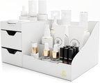 Uncluttered Designs Large Makeup Organizer for Vanity - Countertop Desk With Drawers for Cosmetic, Beauty, Hair, Nail, Perfume & Skincare - Perfect for Bathroom & Bedroom Storage (White) by UnclutteredDesigns