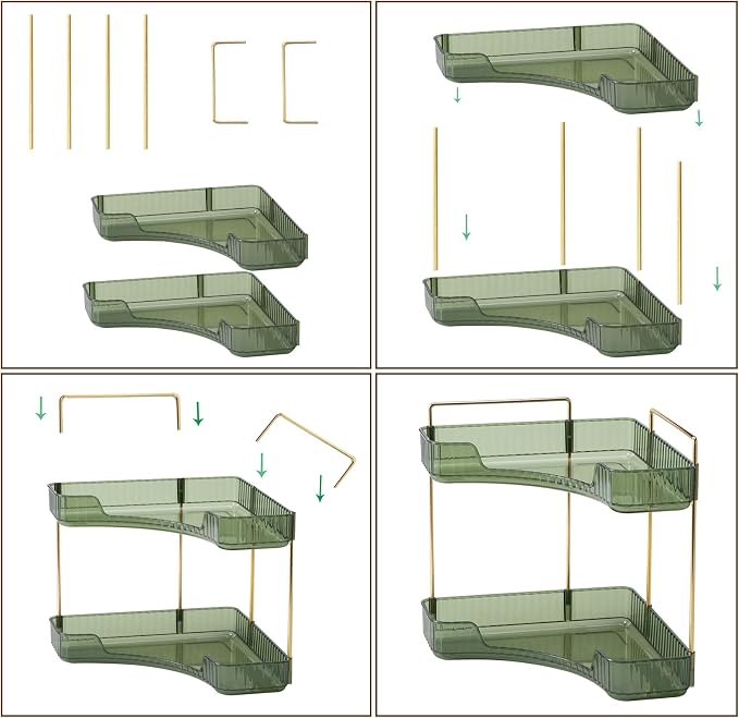 shuang qing 2-Tier Corner Bathroom Counter Organizer – Storage Shelf for Makeup, Perfume & Skincare, Space-Saving Countertop Tray Fits Bathroom, Dresser, Kitchen (Green) - Image 7