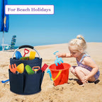 17L Bucket Tool Organizer with 6 Side Pockets, 2Pcs Collapsible Cleaning Caddy with Handle, Folding Gardening Tool Bag, Multifunctional Storage Basket for Garden, Bathroom, Black + Navy Blue - Image 3