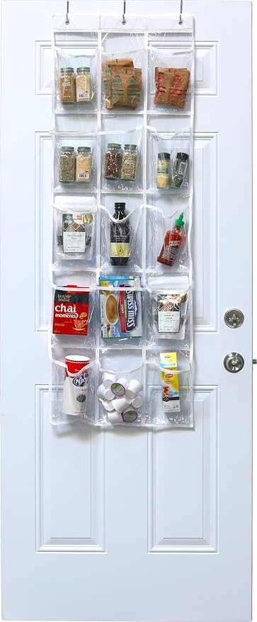Simple Houseware 15 Pockets Clear Over the Door Pantry Organizer, 2 Pack - Image 5